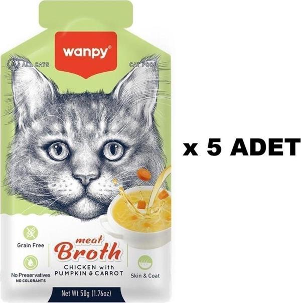 Wanpy Kediler İçin Bal Kabağı & Havuçlu Tavuk Eti Çorbası 50 Gr X 5 Adet - Image 1
