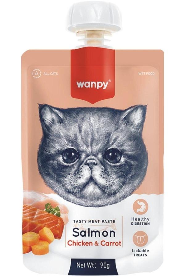 Wanpy Tasty Meat Paste Taze Somon Balıklı&Tavuklu&Havuçlu Kedi Et Ezmesi Sıvı Ödül Maması 90 Gr (1 Adet) - Image 1