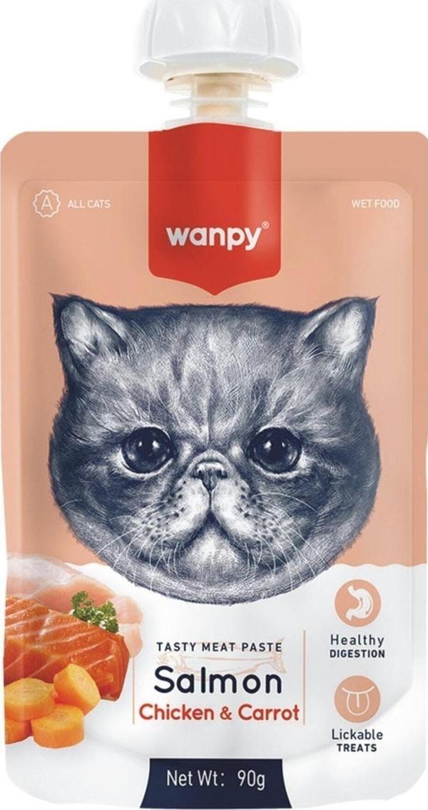 Wanpy Tasty Meat Paste Taze Somon Balıklı&Tavuklu&Havuçlu Kedi Et Ezmesi Sıvı Ödül Maması 90 Gr (1 Adet) - Image 1