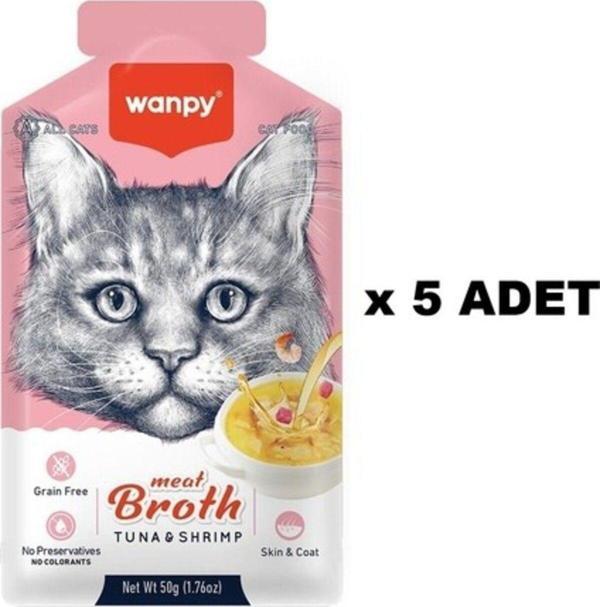 Wanpy Kediler Için Karidesli Ton Balığı Eti Çorbası 50 Gr X 5 Adet - Image 1