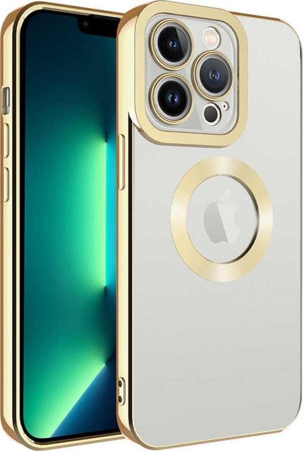 Yucca Tech İphone 14 Pro Uyumlu Kamera Korumalı Logo Gösteren Zore Omega Kılıf-Gold - Image 1