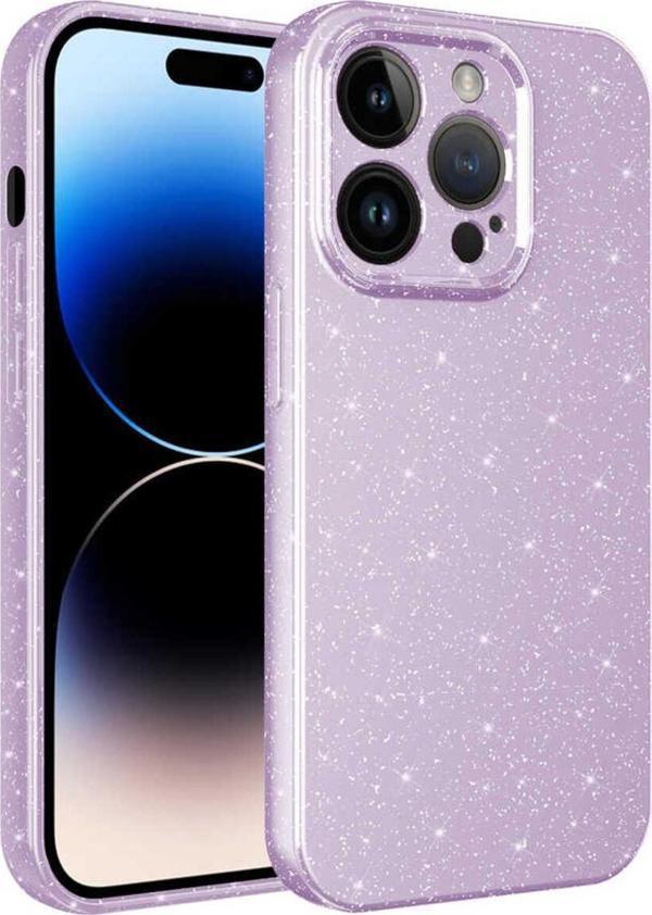 Yucca Tech İphone 14 Pro Uyumlu Kamera Korumalı Simli Lüks Zore Koton Kılıf-Lila - Image 1