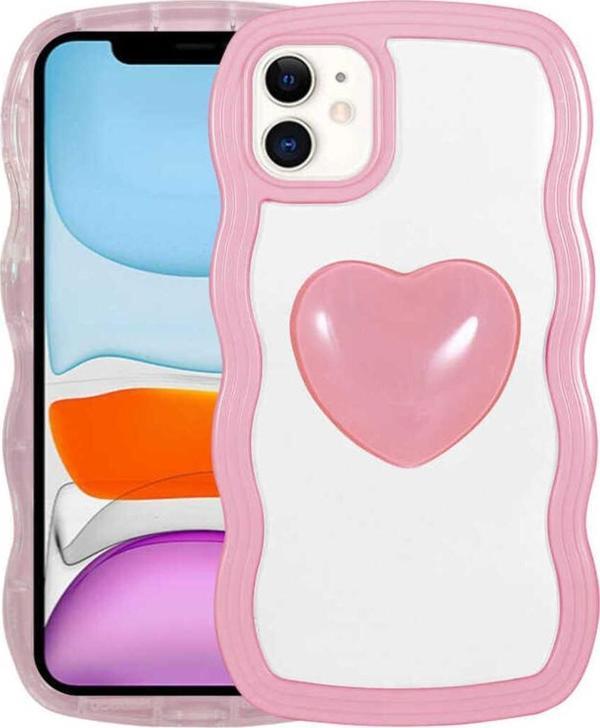 Zore İphone 11 Uyumlu Renkli Kalp Figürlü Ponçik Kılıf-Pembe - Image 1