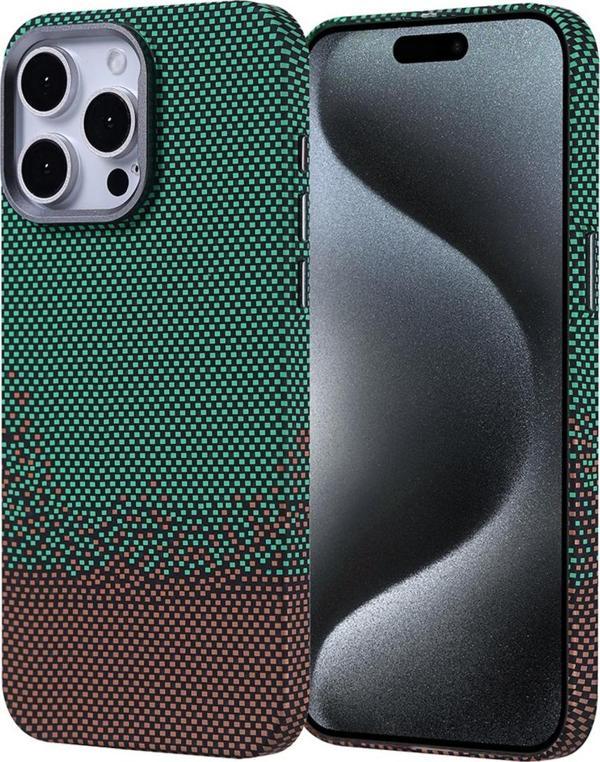 Kılıftech İphone 15 Pro Max Kılıf Magsafe Şarj Özellikli Karbon Fiber Görünümlü Zore Nekst Kapak - Yeşil - Image 1