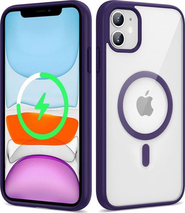 Eflink İphone 12 Uyumlu Magsafe Wireless Şarj Özellikli Silikon Zore Ege Kılıf-Derin Mor - Image 1