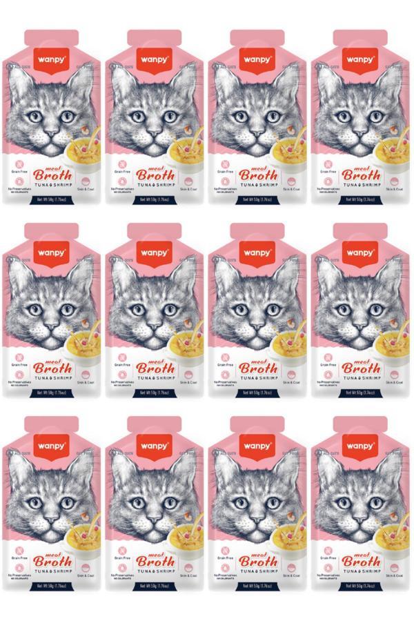Wanpy Ton Balıklı Ve Karidesli Tahılsız Kedi Çorbası 50Gr - 12 Adet - Image 1