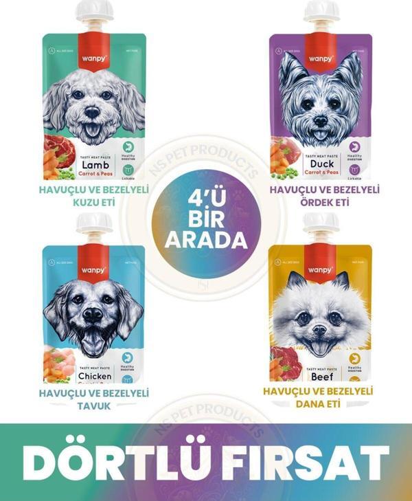 Wanpy Köpek Et Ezmesi 4 Lezzet 4Lü Mix Paket 4X90Gr - Image 1