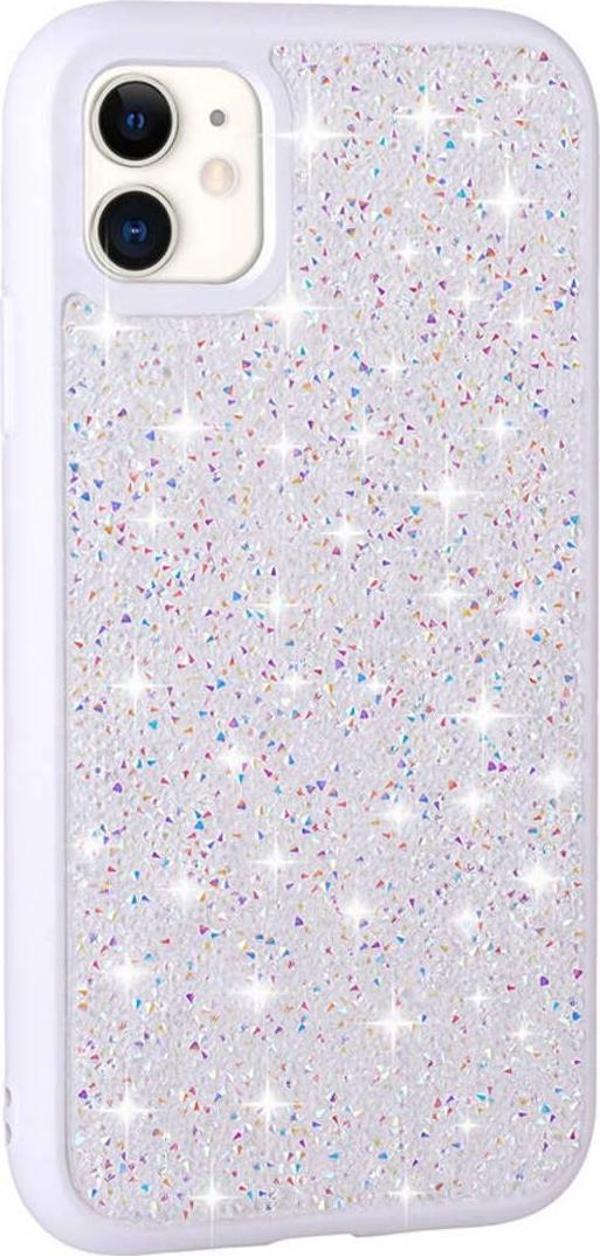 Zen Aksesuar İphone 11 Uyumlu Parlak Taşlı Tasarım Pırlanta Zore Kılıf-Beyaz - Image 1