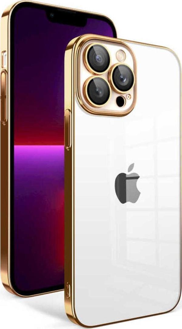 Kılıftech İphone 13 Pro Uyumlu Kamera Korumalı Renkli Çerçeveli Zore Garaj Kılıf-Gold - Image 1