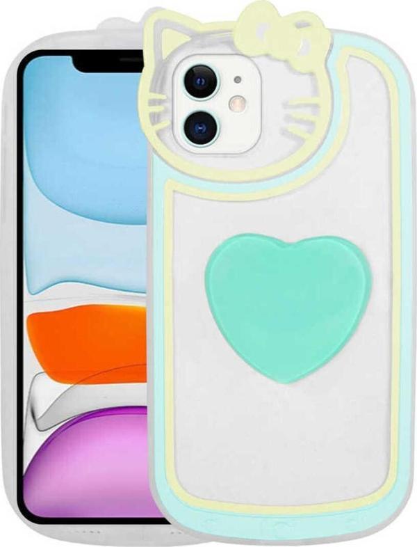 Ardemix İphone 12 Uyumlu Kedi Figürlü Transparan Pop Soketli Zore Ritmik Kılıf-Turkuaz - Image 1