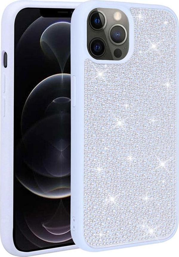 Zore İphone 12 Pro Uyumlu Parlak Taşlı Tasarım Ston Kılıf-Mavi Açık - Image 1