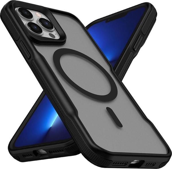 Kılıftech İphone 13 Pro Uyumlu Magsafe Şarj Özellikli Renkli Kenar Airbag Şeritli Zore Lamer Kapak-Siyah - Image 1