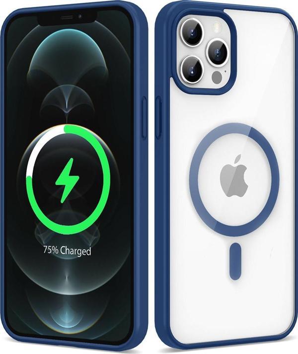 Kılıftech İphone 12 Pro Max Uyumlu Magsafe Wireless Şarj Özellikli Silikon Zore Ege Kılıf-Mavi - Image 1