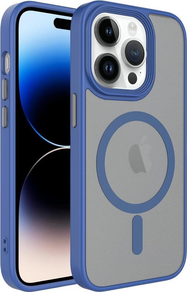 Kılıftech İphone 12 Pro Max Uyumlu Mat Arka Yüzey Wireless Şarj Özellikli Zore Flet Magsafe Kılıf-Mavi - Image 1