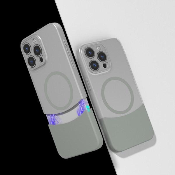 Kılıftech İphone 14 Pro Max Kılıf M-Safe Şarj Özellikli Mıknatıslı Kth Duble Kapak - Gri - Image 1