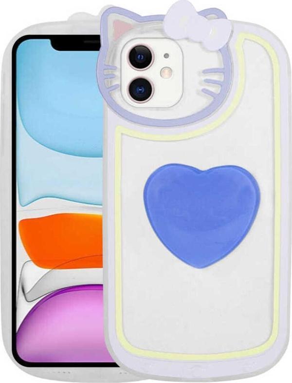 Safa İphone 12 Uyumlu Kedi Figürlü Transparan Pop Soketli Csk Zore Ritmik Kılıf-Mavi - Image 1