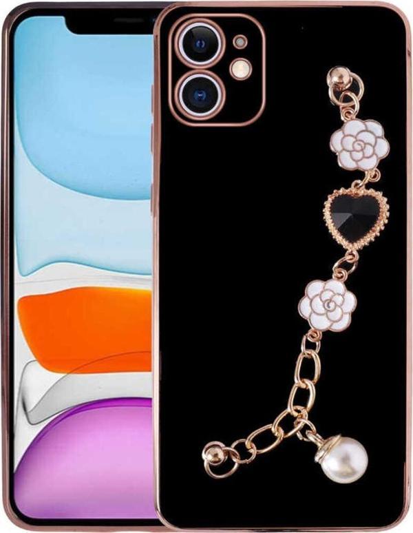 Marselit İphone 11 Uyumlu El Tutamaçlı Kamera Korumalı Zore Taka Silikon Kılıf-Siyah - Image 1