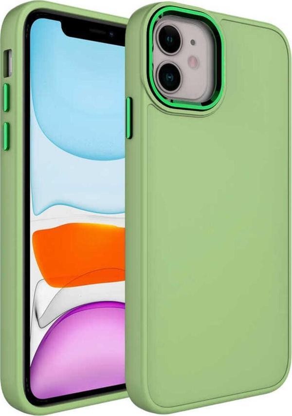 Resveq İphone 11 Uyumlu Metal Çerçeve Ve Buton Tasarımlı Silikon Zore Luna Kılıf-Yeşil - Image 1