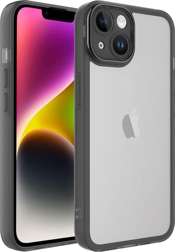 Gng Home İphone 14 Plus Uyumlu Kamera Korumalı Transparan Zore Post Kılıf-Siyah - Image 1