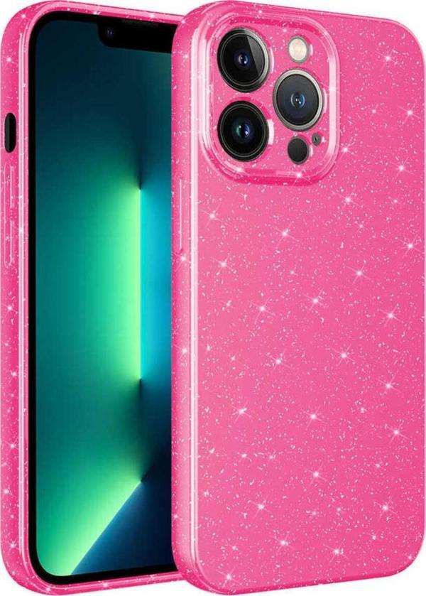 Resveq İphone 12 Pro Max Uyumlu Kamera Korumalı Simli Lüks Zore Koton Kılıf-Pembe Koyu - Image 1