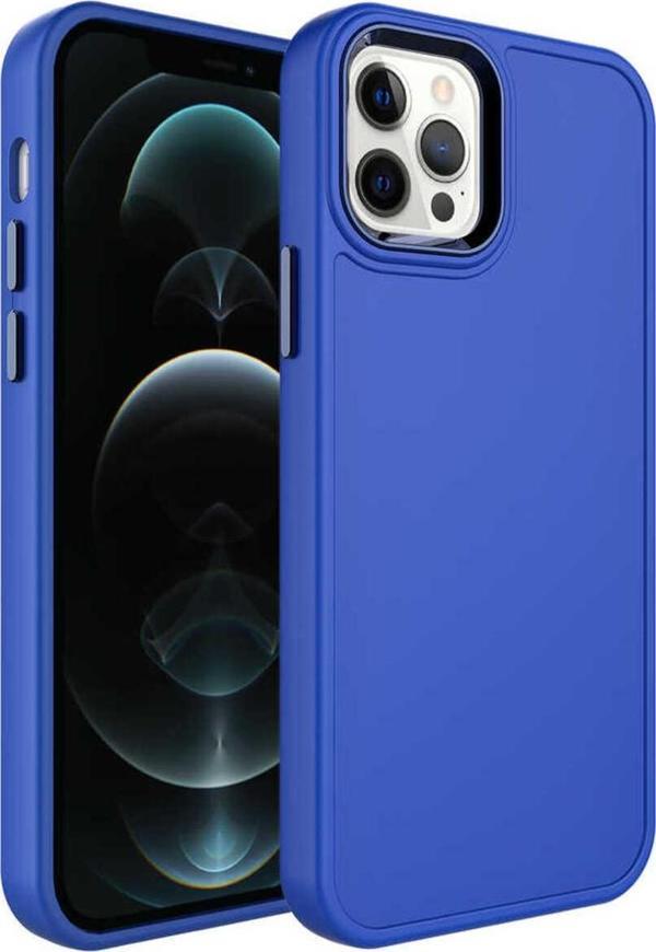Resveq İphone 12 Pro Max Uyumlu Metal Çerçeve Ve Buton Tasarımlı Sert Zore Botox Kılıf-Saks Mavi - Image 1