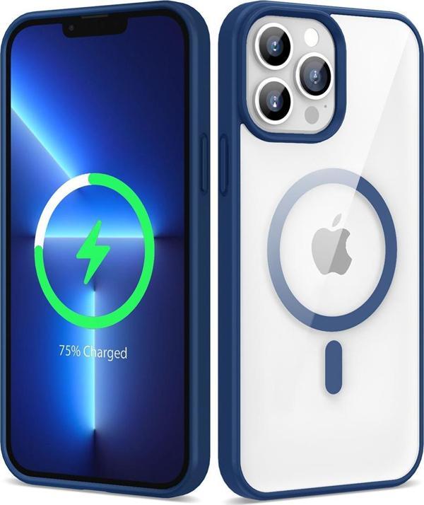 Marselit İphone 13 Pro Uyumlu Magsafe Wireless Şarj Özellikli Silikon Zore Ege Kılıf-Mavi - Image 1