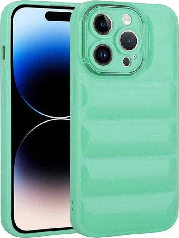 Gng Home İphone 14 Pro Uyumlu Kamera Korumalı Parlak Aihttg'Li Zore Galya Kılıf-Su Yeşil - Image 1