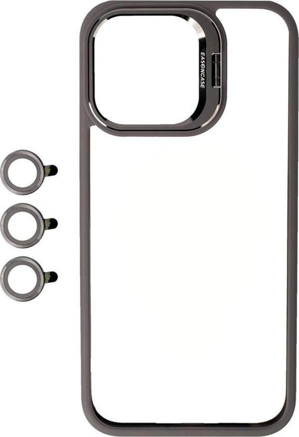 Kılıftech İphone 15 Pro Max Uyumlu Kamera Lzore Korumalı Standlı Zore Klon Lnsm-Li Kılıf-Gri - Image 1