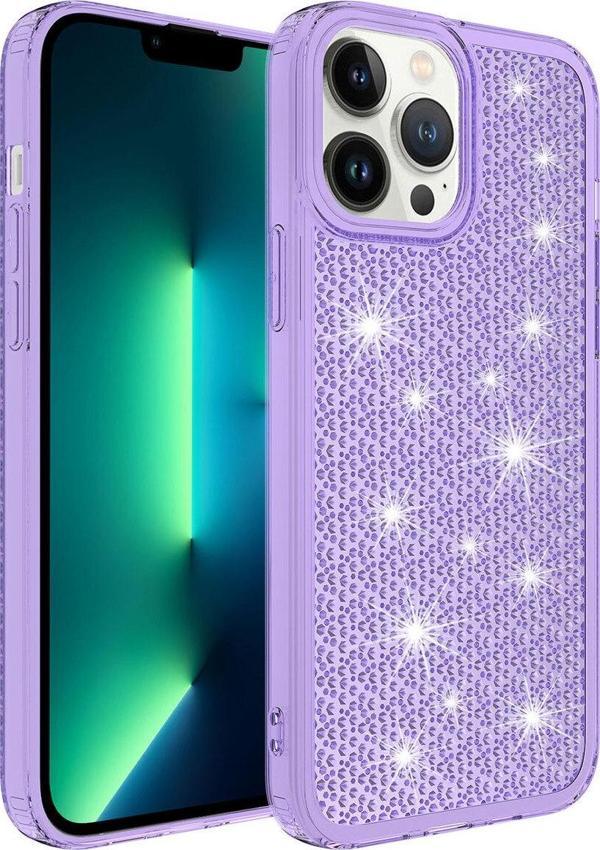 Zore İphone 13 Pro Max Uyumlu Aihttgli Parlak Tasarımlı Snow Kılıf-Mor - Image 1