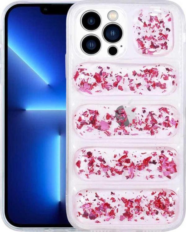 Zore İphone 13 Pro Max Uyumlu Kamera Korumalı Simli Aihttg'Li Zore Dalga Kılıf-Pembe Koyu - Image 1