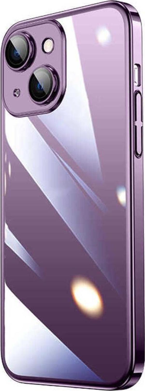Zeyline İphone 14 Uyumlu Sert Pc Renkli Çerçeveli Csk Zore Riksos Kılıf-Derin Mor - Image 1