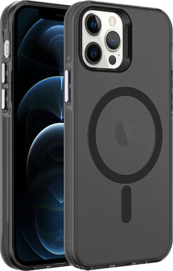 Noir318 İphone 12 Pro Uyumlu Zore Magsafe Şarj Özellikli Buzlu Transparan C-Pro Sert Kılıf-Siyah - Image 1