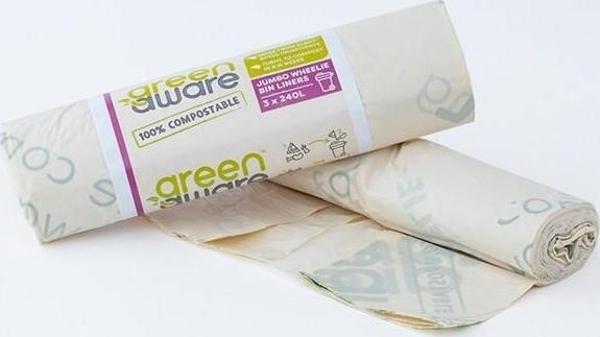 GreenAware Kompostlanabilir Jumbo Tekerlekli Çöp Kovası Poşeti 240L (6 Adet) - Image 1