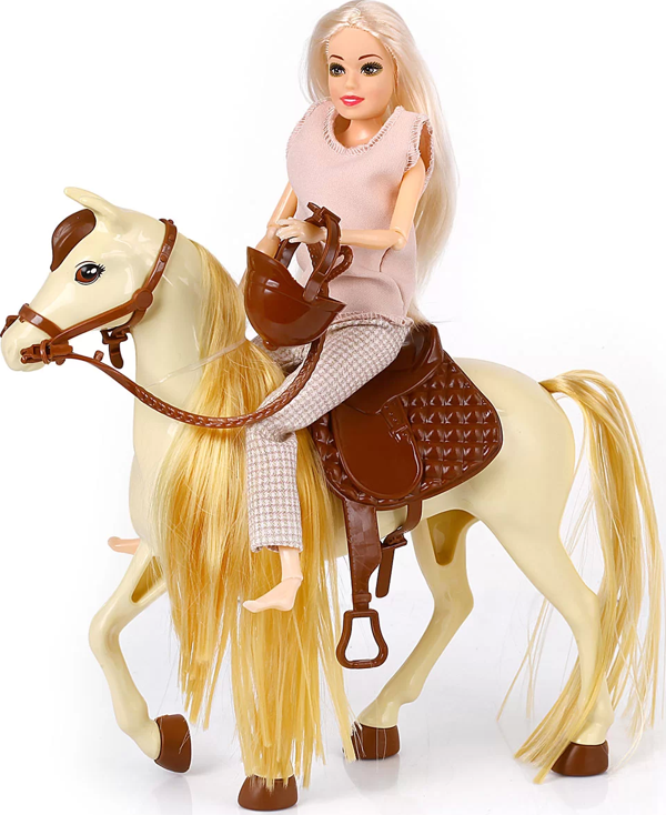 Jasmine Atlı Bebek Bej-Kahve Kız Erkek Çocuk Oyuncak Eğitici Oyuncaklar - Image 1