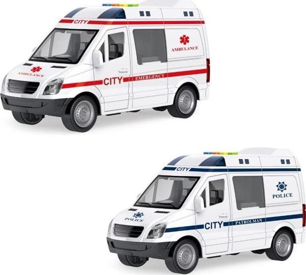 1:16 Sürtmeli Sesli Işıklı Ambulans Ve Polis Arabası Kız Erkek Çocuk Oyuncak Eğitici Oyuncaklar - Image 1