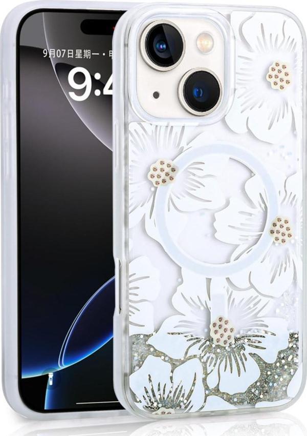 Noir318 İphone 14 Kılıf Sıvılı Simli Baskılı Şeffaf Arka Yüzey Zore Mossa Silikon Kapak - Gri - Image 1