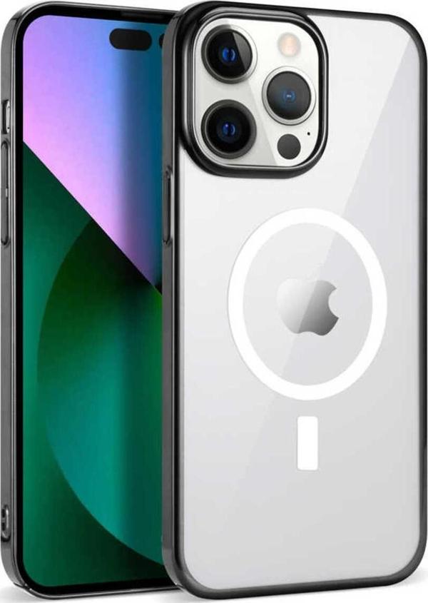 Zore İphone 13 Pro Max Uyumlu Wireless Şarj Özellikli Pixel Magsafe Kılıf-Siyah - Image 1