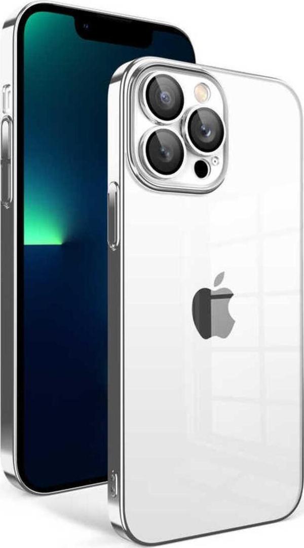 Safa İphone 13 Pro Max Uyumlu Kamera Korumalı Renkli Çerçeveli Zore Garaj Kılıf-Gümüş - Image 1