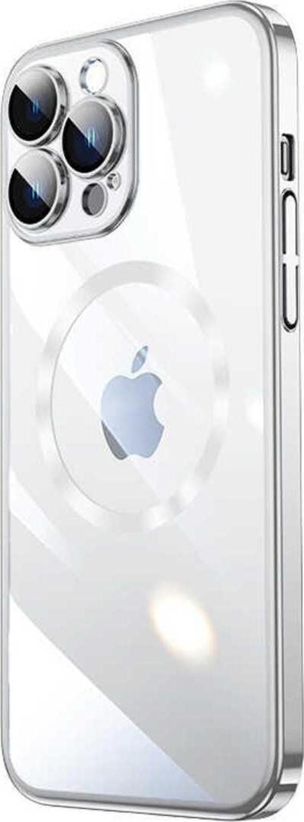 Noir318 İphone 14 Pro Max Uyumlu Wireless Şarj Özellikli Sert Pc Zore Riksos Magsafe Kılıf-Gümüş - Image 1