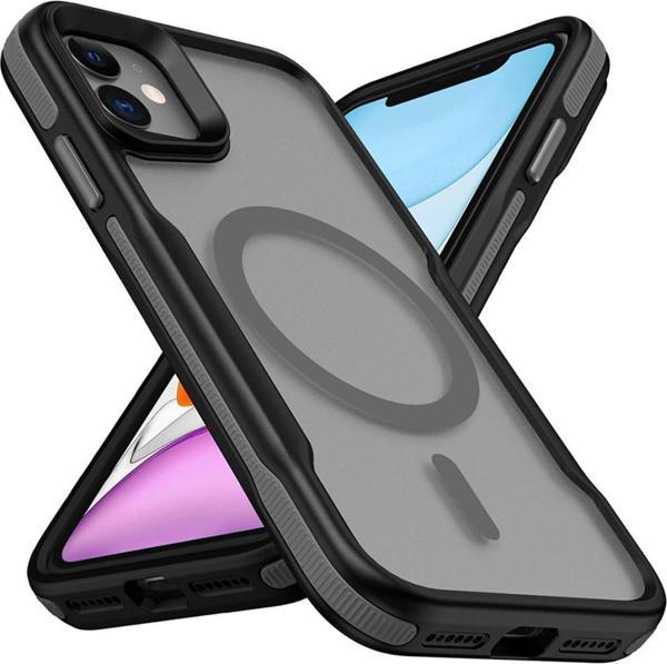 Kılıfda Kılıf İphone 12 Uyumlu Magsafe Şarj Özellikli Renkli Kenar Airbag Şeritli Zore Lamer Kapak-Gri - Image 1