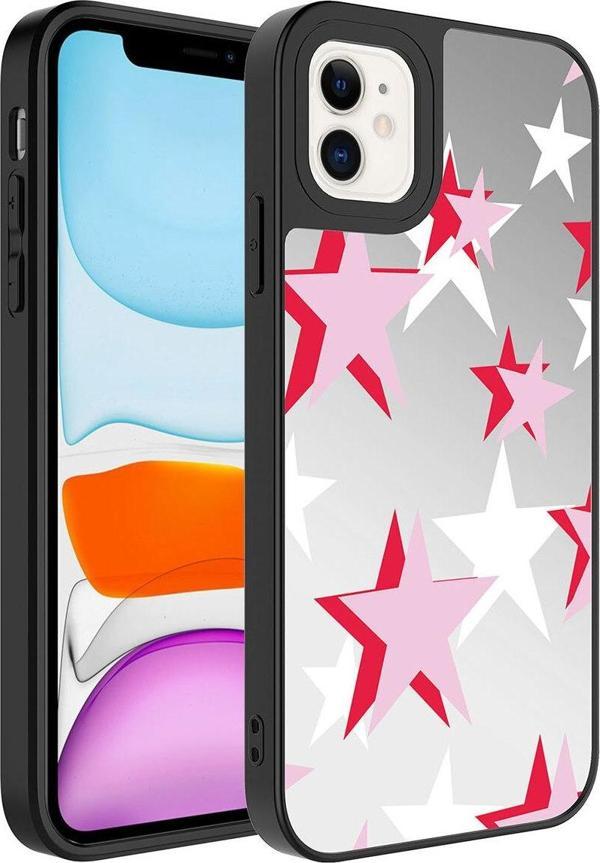 Kılıftech İphone 12 Uyumlu Aynalı Desenli Kamera Korumalı Parlak Zore Mirror Kılıf-Yıldız - Image 1