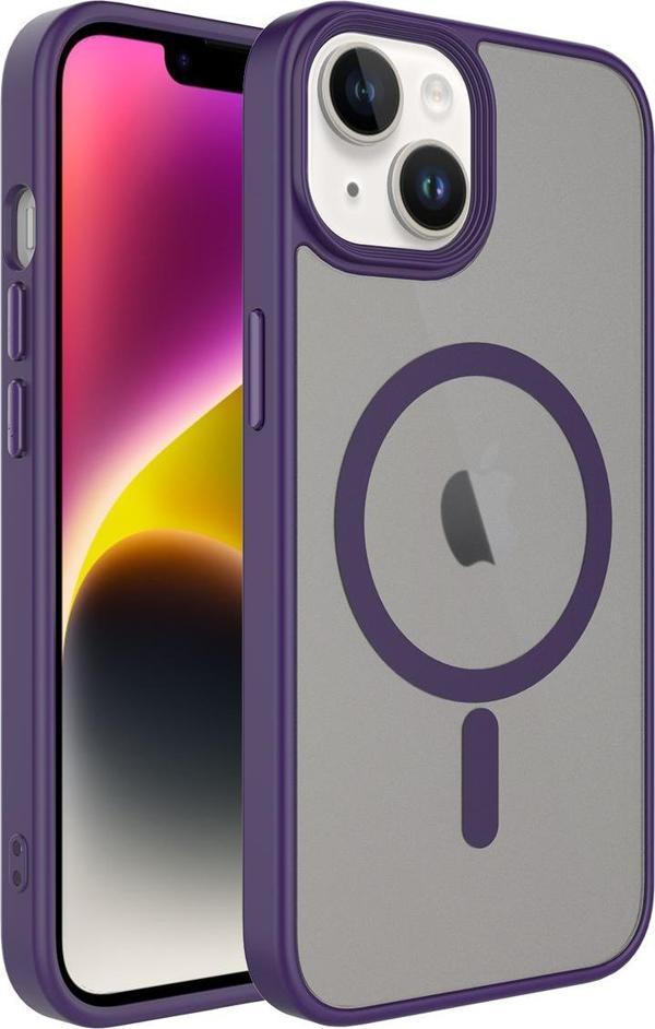 Avid Diva İphone 14 Plus Uyumlu Mat Arka Yüzey Wireless Şarj Özellikli Zore Flet Magsafe Kılıf-Derin Mor - Image 1