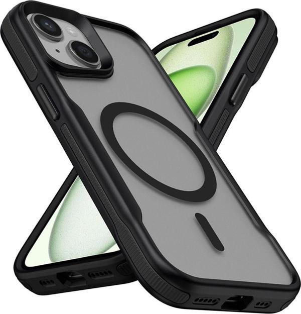 Kılıftech İphone 14 Uyumlu Magsafe Şarj Özellikli Renkli Kenar Airbag Şeritli Zore Lamer Kapak-Siyah - Image 1