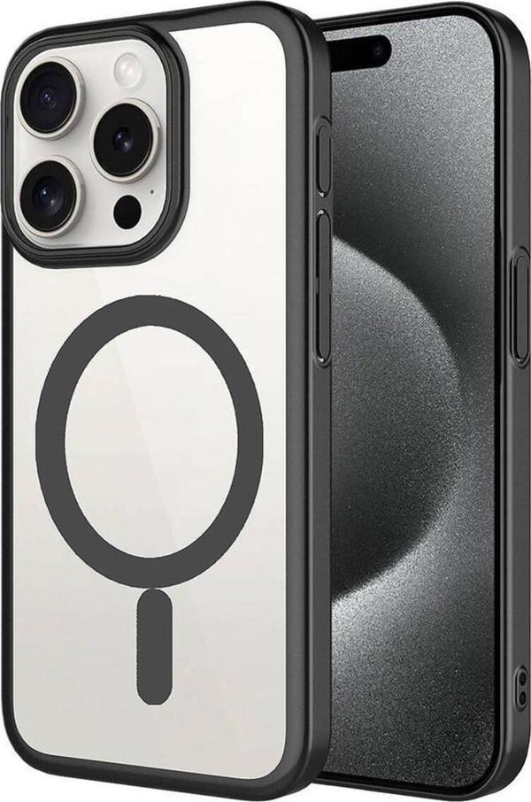 Kılıftech İphone 15 Pro Max Uyumlu Wireless Şarj Özellikli Sert Pc Zore Mat Riksos Magsafe Kılıf-Siyah - Image 1