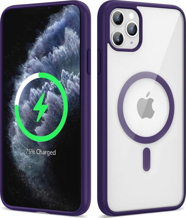 Base Dijital İphone 11 Pro Uyumlu Magsafe Wireless Şarj Özellikli Silikon Zore Ege Kılıf-Derin Mor - Image 1