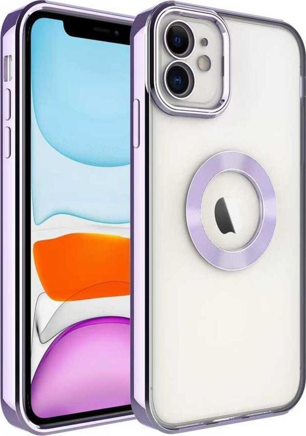 Base Dijital İphone 12 Uyumlu Kamera Korumalı Logo Gösteren Zore Omega Kılıf-Lila - Image 1