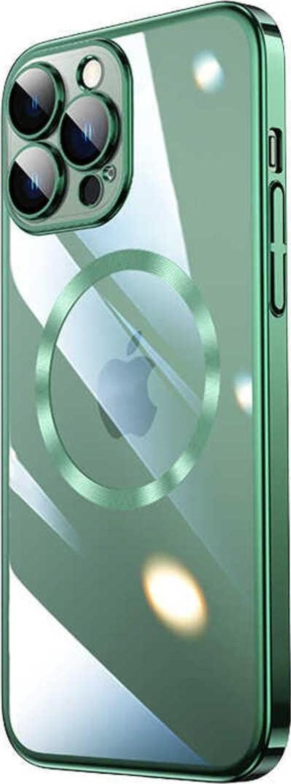 Riseofglc İphone 13 Pro Max Uyumlu Wireless Şarj Özellikli Sert Pc Zore Riksos Magsafe Kılıf-Koyu Yeşil - Image 1