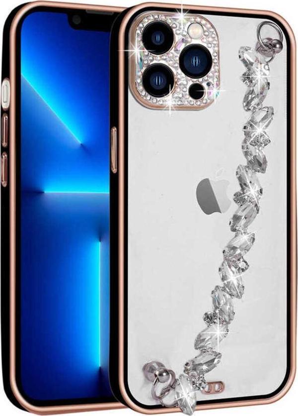 Kılıftech İphone 13 Pro Max Uyumlu Taş Süslemeli Kamera Korumalı El Tutamaçlı Zore Blazer Kılıf-Siyah - Image 1