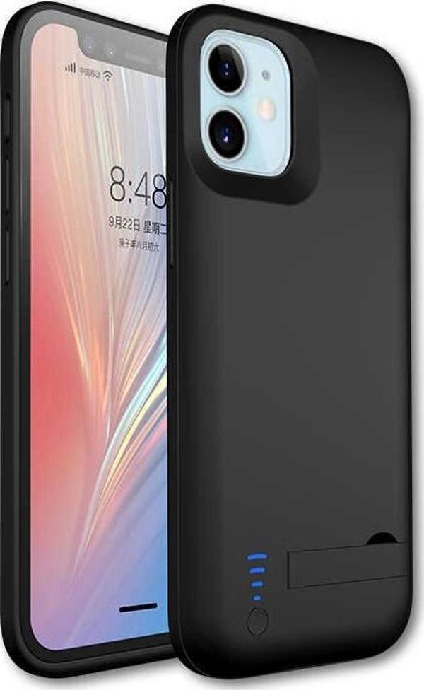 Apple İphone 12 Uyumlu Fuchsia Şarjlı Kılıf Led Işık Göstergeli Standlı Powerbank Kapak - Image 1