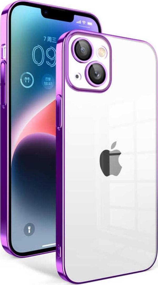 Zore İphone 14 Plus Uyumlu Kamera Korumalı Renkli Çerçeveli Garaj Kılıf-Lila - Image 1